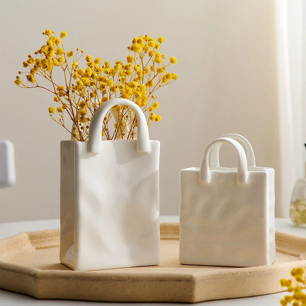 Handbag-shaped ceramic flower vase